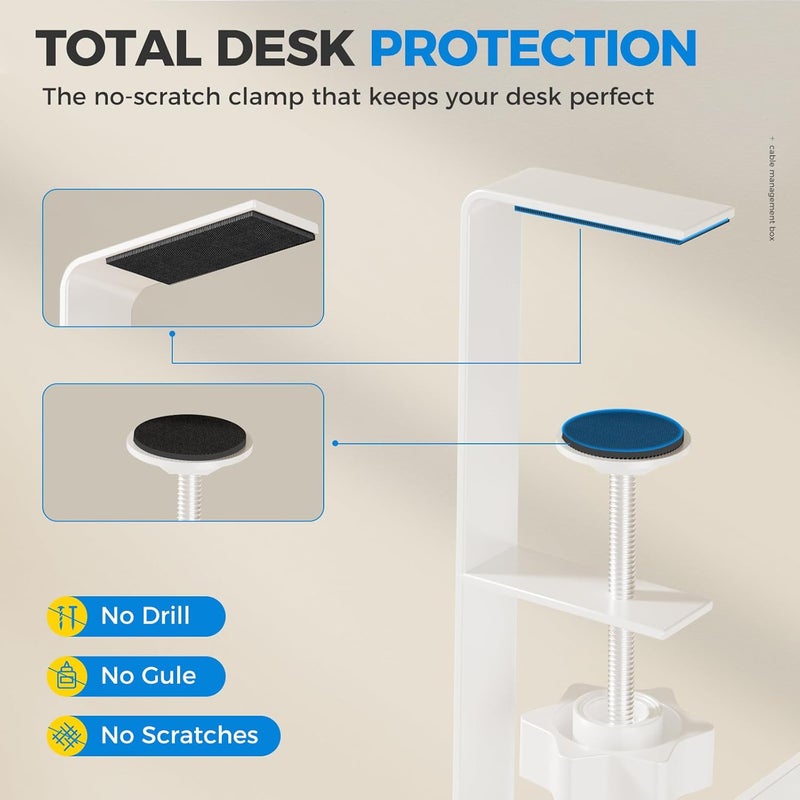Cinati [Upgraded] Extra Large Under Desk Cable Management, 25" Wire Organizers No Drill, Cable Tray with Clamp for Wire Management, Cord Organization Box for Office, Home - No Damage to Desk(White) - Image 3